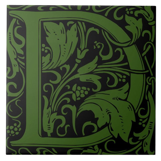 William Morris Arts and Crafts Monogram Letter D Ceramic Tile (Front)