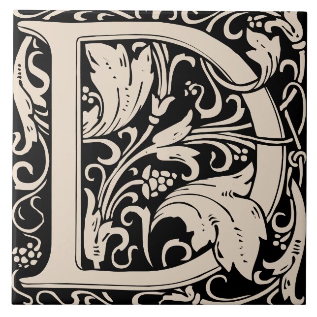 William Morris Arts and Crafts Monogram Letter D Ceramic Tile (Front)