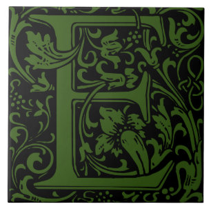 William Morris Arts and Crafts Monogram Letter E Ceramic Tile