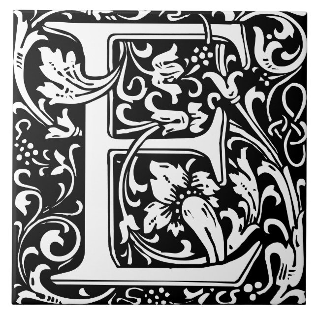 William Morris Arts and Crafts Monogram Letter E Ceramic Tile (Front)