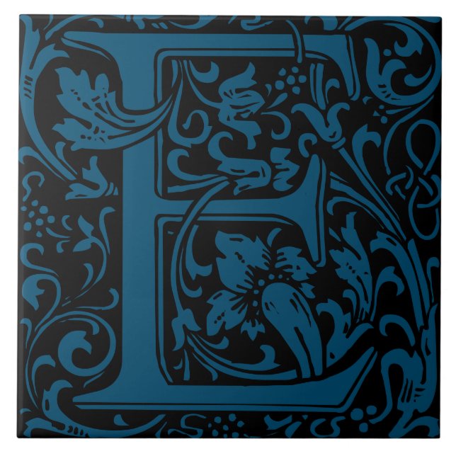 William Morris Arts and Crafts Monogram Letter E Ceramic Tile (Front)