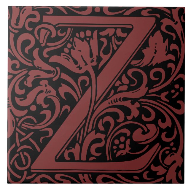 William Morris Arts and Crafts Monogram Letter Z Ceramic Tile (Front)