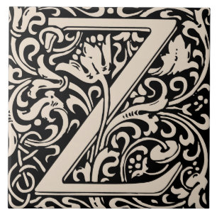 William Morris Arts and Crafts Monogram Letter Z Ceramic Tile