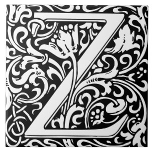 William Morris Arts and Crafts Monogram Letter Z Ceramic Tile