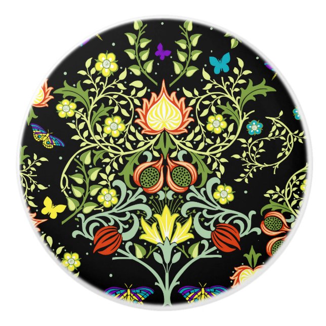 William Morris Arts And Crafts Pattern Ceramic Knob (Front)