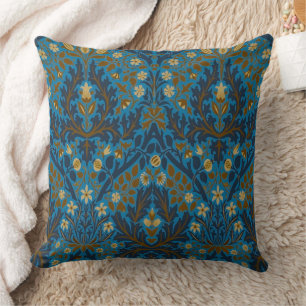 William Morris Autumn Flowers Pattern Seaside Blue Cushion