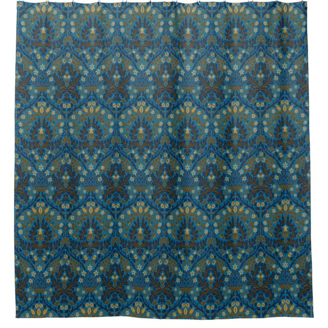 William Morris Autumn Flowers Pattern Seaside Blue Shower Curtain (Front)