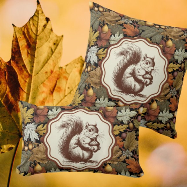William Morris Autumn Leaves with Squirrel Retro  Cushion (Pillows are a perfect autumn accent, inside or on the porch.)