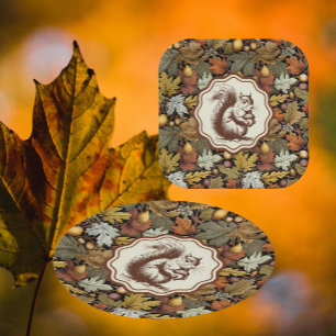 William Morris Autumn Leaves with Squirrel Retro  Paper Plate