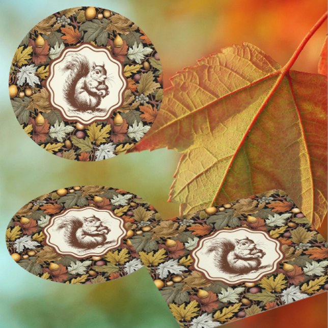 William Morris Autumn Leaves with Squirrel Retro  Square Paper Coaster (Coasters are always a thoughtful host/hostess gift)