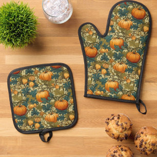 William Morris Autumn Pumpkin Patch Retro  Oven Mitt & Pot Holder Set