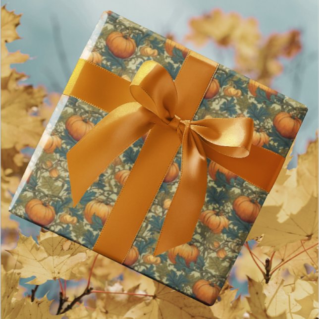 William Morris Autumn Pumpkin Patch Wrapping Paper (William Morris Pumpkin gift wrap supplies come in hand for autumn birthdays and hostess gifts!)