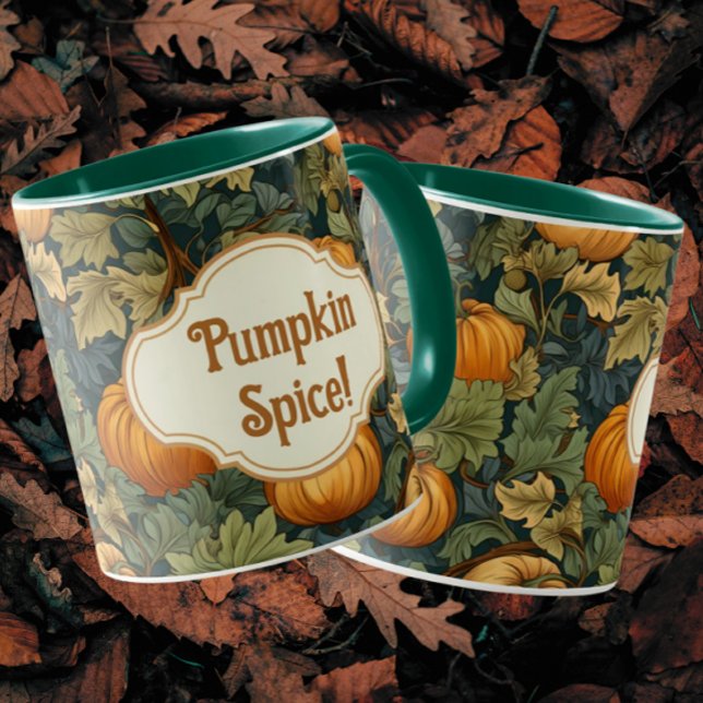 William Morris Autumn Pumpkin Spice Personalised  Mug (2 sizes. Personalize it!)