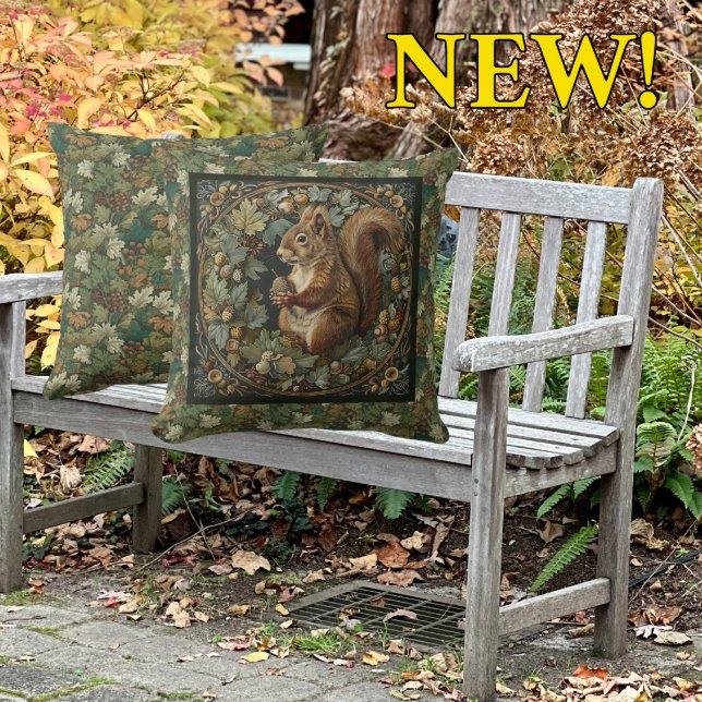 William Morris Autumn Squirrel Fall Acorn Cushion (Classic William Morris illustration)