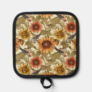 William Morris Autumn Sunflowers Birds Autumn Pot Holder
