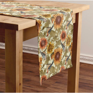 William Morris Autumn Sunflowers Birds Autumn Short Table Runner
