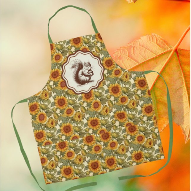 William Morris Autumn Sunflowers Squirrel Retro  Apron (Feeling a little squirrelly? )