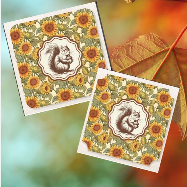 William Morris Autumn Sunflowers Squirrel Retro  Paper Coaster (Coasters are always a nice hostess gift!)