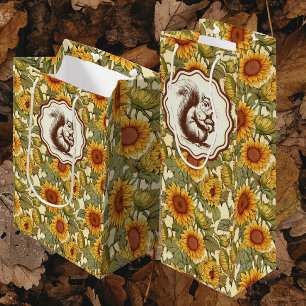 William Morris Autumn Sunflowers Squirrel   Wine Gift Bag