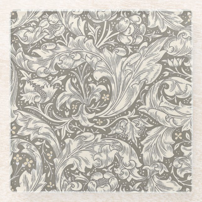 William Morris Bachelor's Button antique damask Glass Coaster (Front)