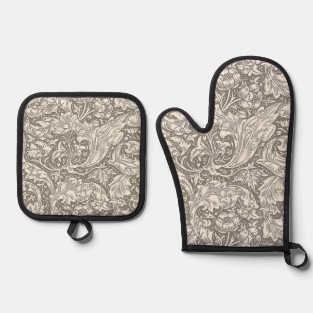 William Morris Bachelor's Button antique damask Oven Mitt & Pot Holder Set (Front)