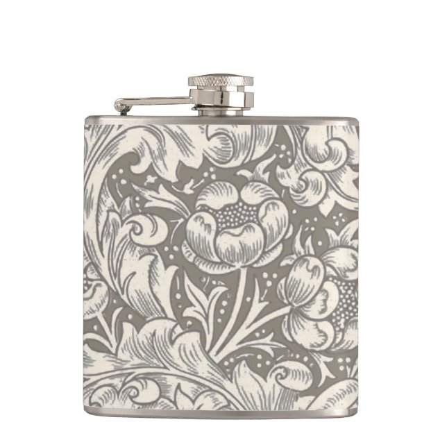 William Morris Bachelor's Button Flower Floral Bot Hip Flask (Front)