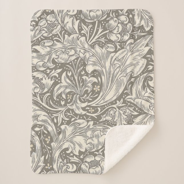 William Morris Bachelor's Button Flower Floral Bot Sherpa Blanket (Front)