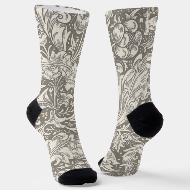 William Morris Bachelor's Button Flower Floral Bot Socks (Angled)
