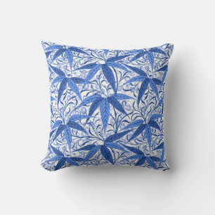William Morris Bamboo Print, Cobalt Blue & White Cushion