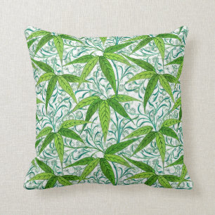 William Morris Bamboo Print, Green and White Cushion