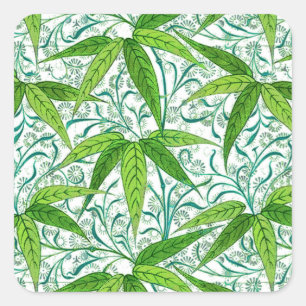 William Morris Bamboo Print, Green and White Square Sticker