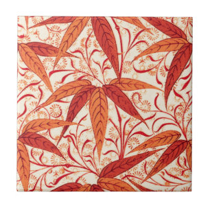 William Morris Bamboo Print, Mandarin Orange Ceramic Tile