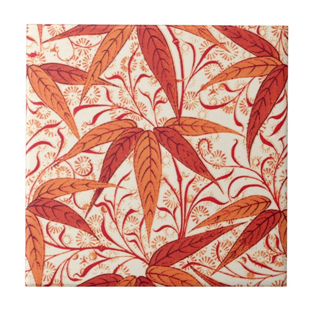 William Morris Bamboo Print, Mandarin Orange Ceramic Tile (Front)