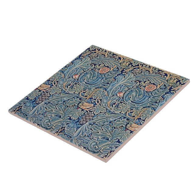 William Morris Beautiful Floral Pattern Blue Pink  Ceramic Tile (Side)