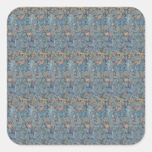 William Morris Beautiful Floral Pattern Blue Pink Square Sticker