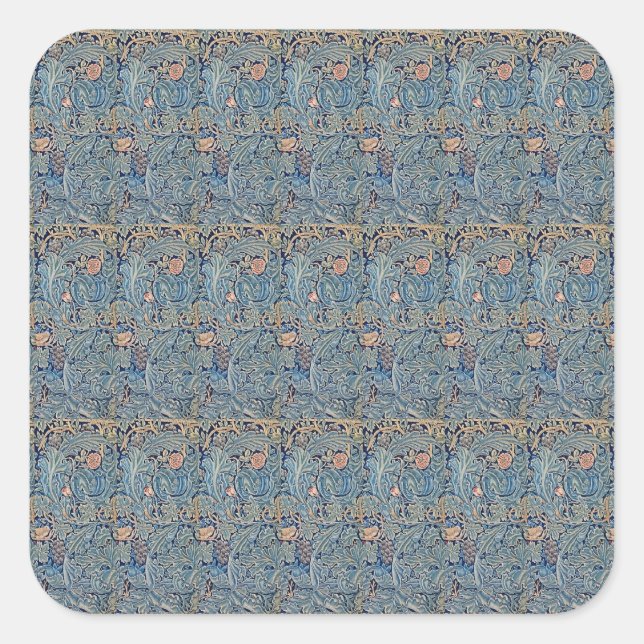 William Morris Beautiful Floral Pattern Blue Pink  Square Sticker (Front)
