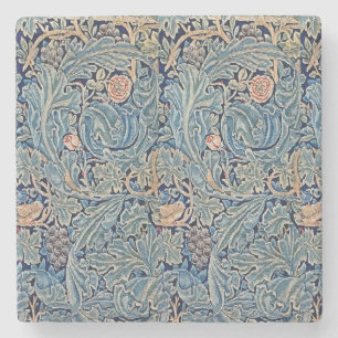 William Morris Beautiful Floral Pattern Blue Pink Stone Coaster