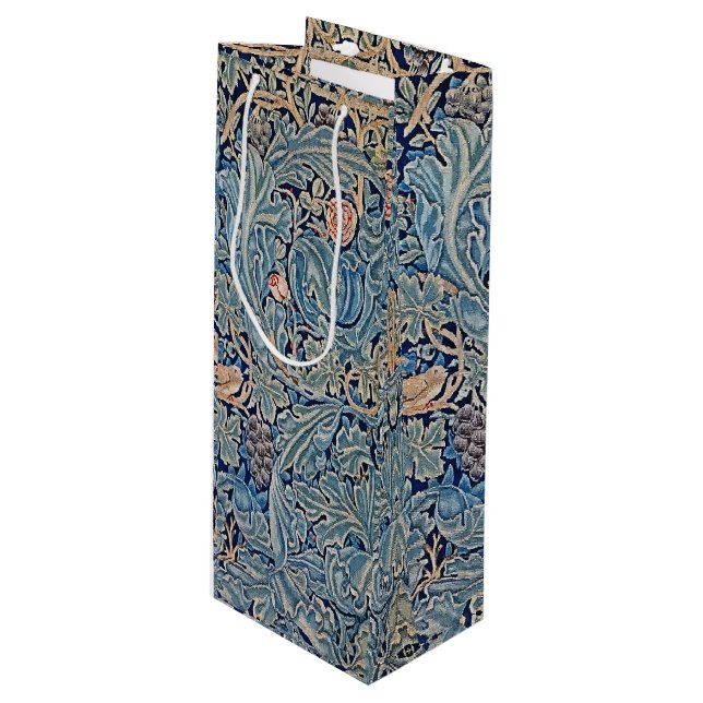 William Morris Beautiful Floral Pattern Blue Pink  Wine Gift Bag (Front Angled)