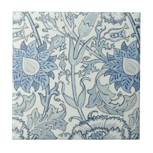 William Morris Beautiful floral pattern, blue,rose Ceramic Tile