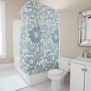 William Morris Beautiful floral pattern, blue,rose Shower Curtain