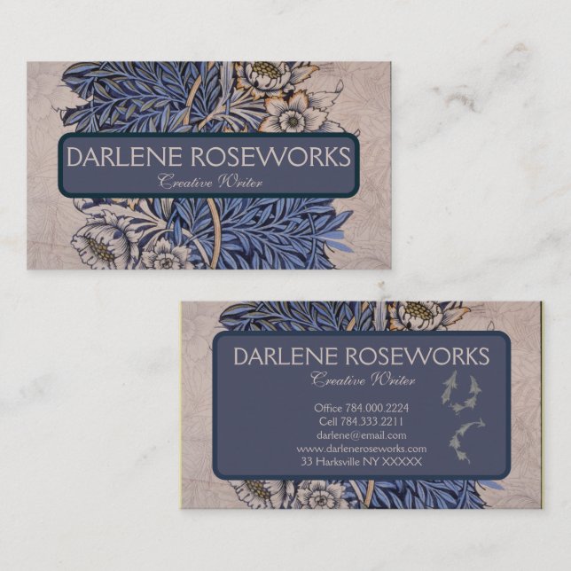 William Morris Beautiful Tulip & Willow Blue Business Card (Front/Back)