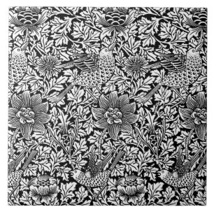 William Morris 'Bird and Anemone' in Black & White Ceramic Tile