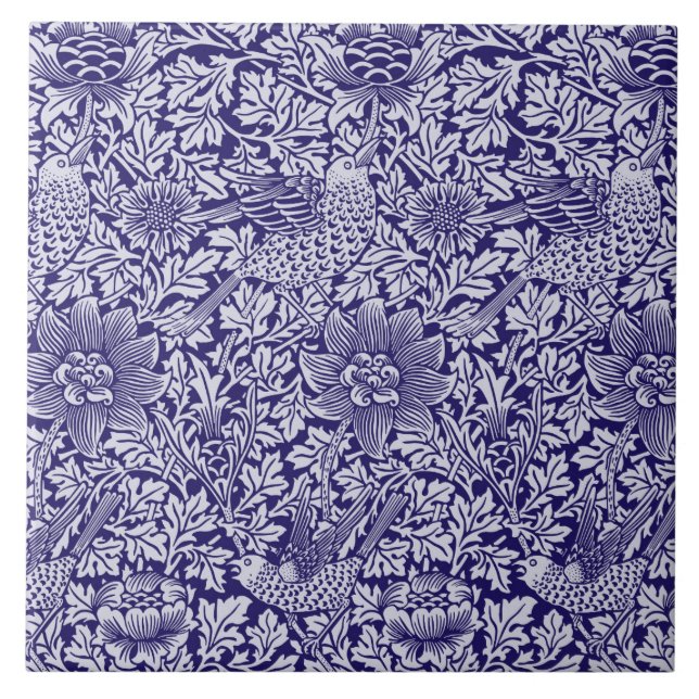 William Morris 'Bird and Anemone' in Blue Ceramic Tile (Front)