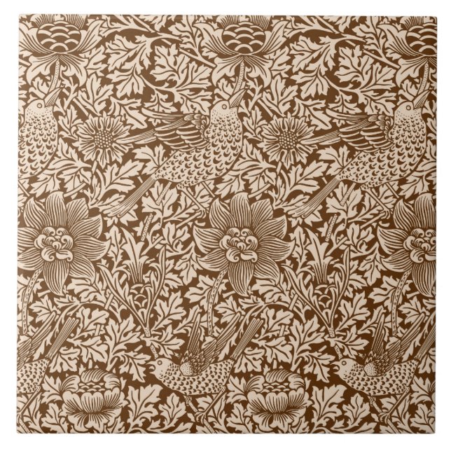 William Morris 'Bird and Anemone' in Brown Ceramic Tile (Front)