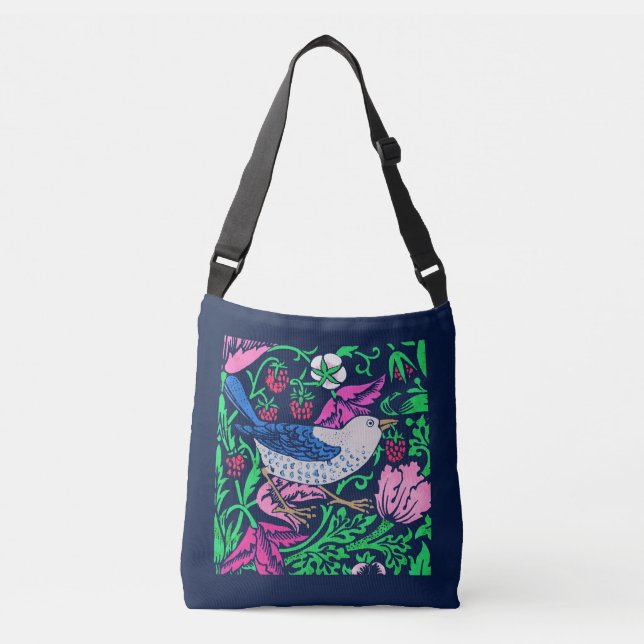 William Morris Bird & Flower Tile, Navy & Fuchsia Crossbody Bag (Front)