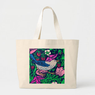 William Morris Bird & Flower Tile, Navy & Fuchsia Large Tote Bag