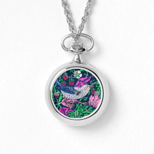 William Morris Bird & Flower Tile, Navy & Fuchsia Watch (Front)