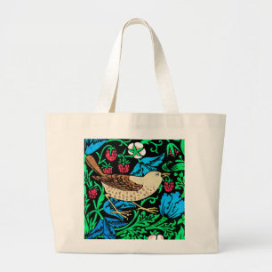 William Morris Bird & Flower Tile, on Black Large Tote Bag