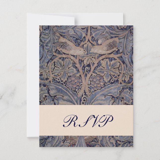 William Morris Bird Pattern Wedding Reply Cards (Front)