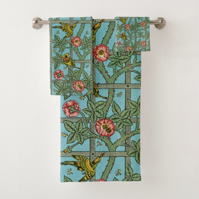 William Morris Birds and Flowers Bath Towel Set (Insitu)